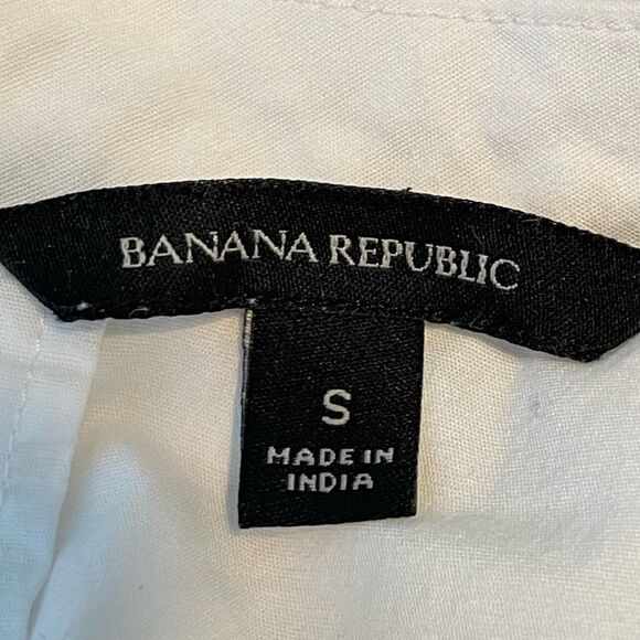 Banana Republic Sleeveless High Neck Top White Poplin Button Back Stretch Cotton - Picture 6 of 7